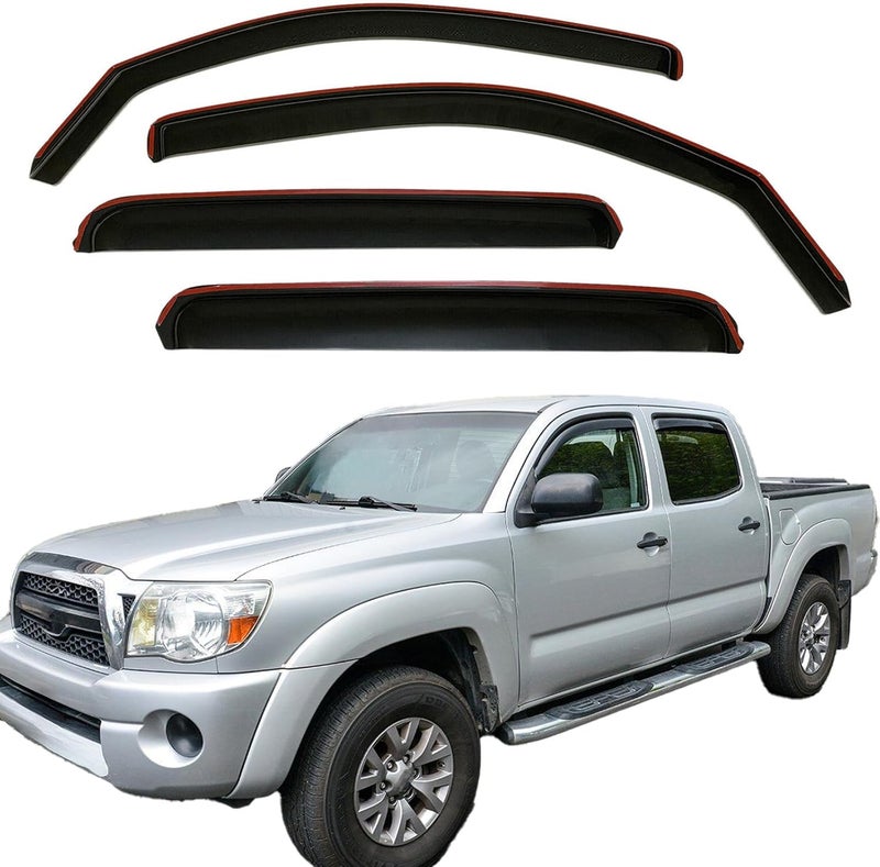 TONOYTIM in-Channel Window Visors Rain Deflectors for 2005-2015 Toyota Tacoma Double Cab,4-Piece Smoke Tinted Rain Guards,UV-Resistant ABS,No Drill Installation,Reduced Wind Noise & Rain Protection - Image 1